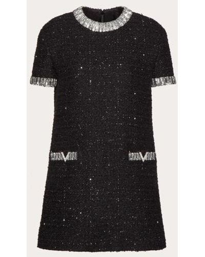 Valentino Embroidered Glaze Tweed Short Dress - Black