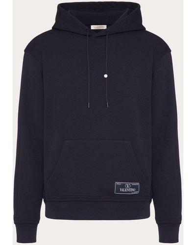 Valentino Technical Cotton Sweatshirt With Hood And Maison Tailoring Label - Blue