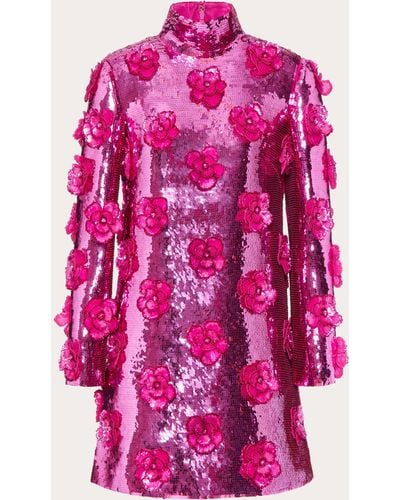 Valentino Short Embroidered Organza Dress - Pink