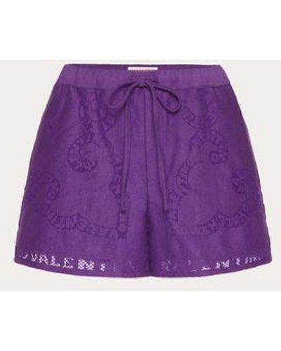 Valentino SHORTS DE ENCAJE GUIPURE DE ALGODÓN - Morado