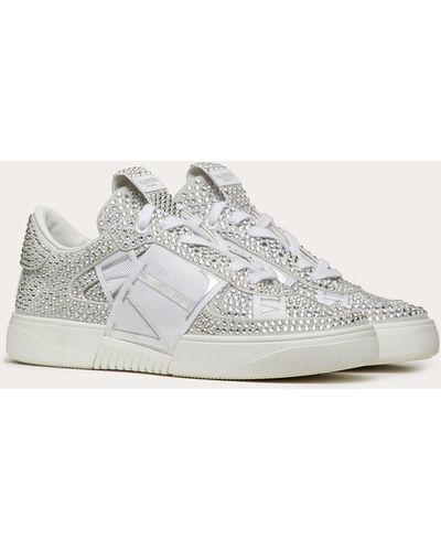 Valentino Garavani Low-top Calfskin Vl7n Trainer With Bands And Crystals - White