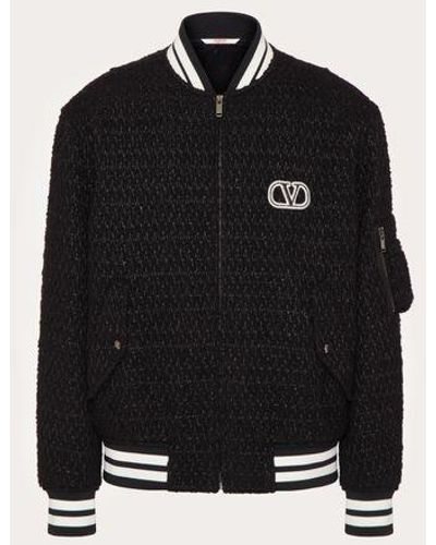 Valentino Lurex Wool Tweed Bomber Jacket With Vlogo Signature Patch - Black