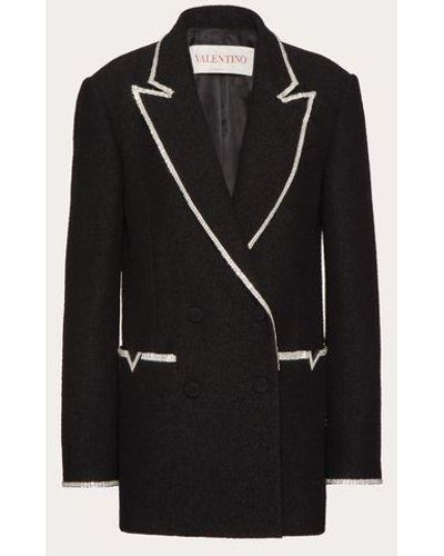 Valentino Blazer in light wool tweed ricamata - Nero