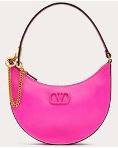 Valentino Garavani Mini Vlogo Signature Grainy Calfskin Hobo Bag - Pink