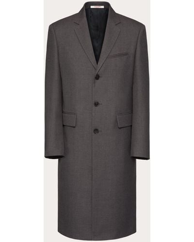 Valentino Single-breasted Coat In Technical Nylon With Maison Tailoring Label - Gray