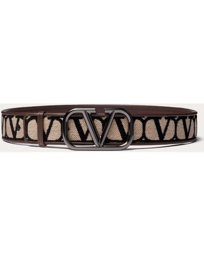 Valentino Garavani Toile Iconographe Belt With Leather Detailing - Natural
