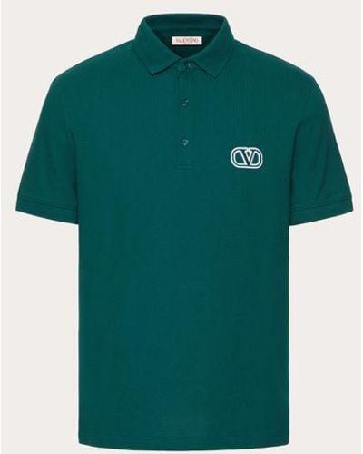 Valentino Cotton Piqué Polo Shirt With Vlogo Signature Patch - Green
