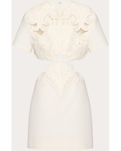 Valentino Embroidered Crepe Couture Short Dress - Natural