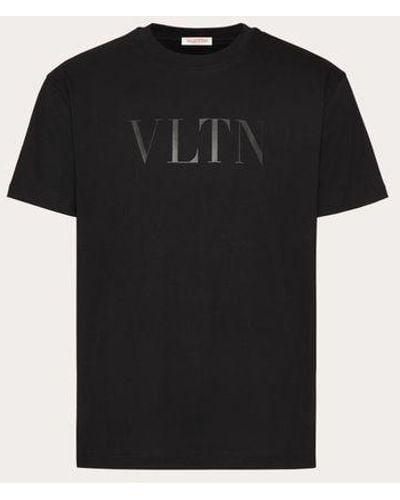 Valentino Cotton Crewneck T-shirt With Vltn Print - Black