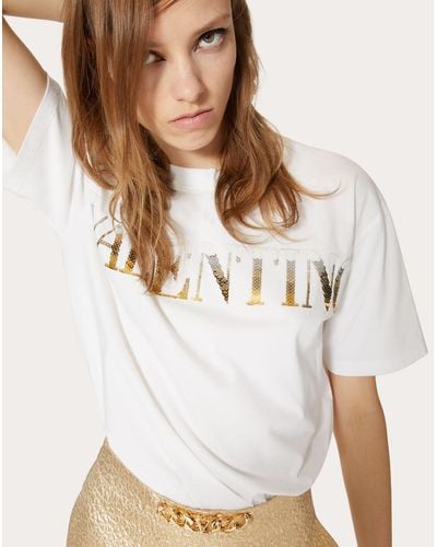 Valentino Besticktes T-shirt Aus Jersey - Weiß