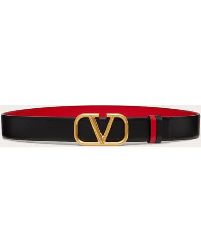 Valentino Garavani Reversible Vlogo Signature Belt In Glossy Calfskin 30 Mm - Red