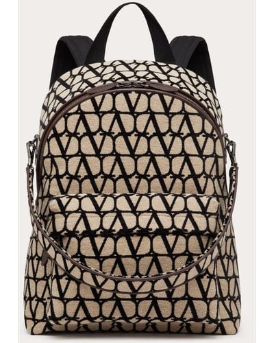 Valentino Garavani Toile Iconographe Backpack With Leather Detailing - Black