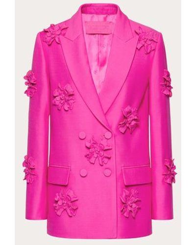 Valentino Crepe Couture Blazer With Floral Embroidery - Pink