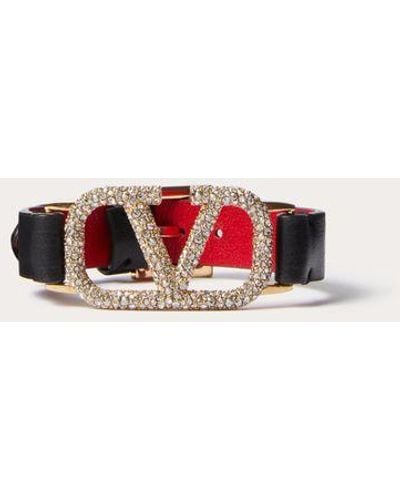 Vlogo Signature Leather Bracelet for Woman in Black/pure Red