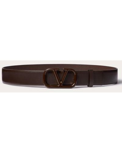 Valentino Garavani Vlogo Signature Belt In Shiny Calfskin 30mm - Brown