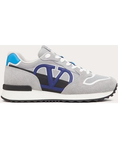 Valentino Garavani Vlogo Pace Low-top Sneaker In Split Leather, Fabric And Calf Leather - White