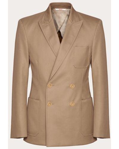 Valentino Double-breasted Jacket In Cotton Satin - Natural