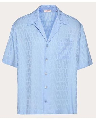 Valentino Silk Bowling Shirt With Toile Iconographe Pattern - Blue
