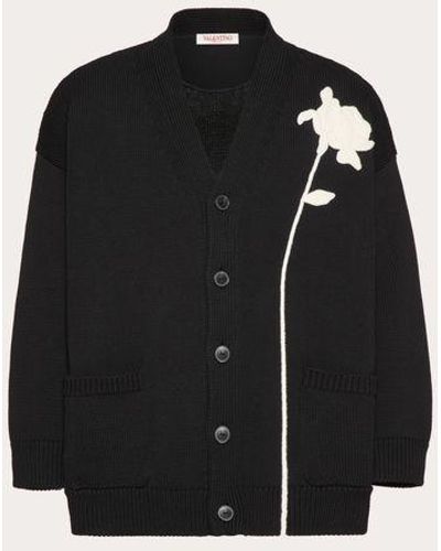 Valentino Cotton Cardigan With Flower Embroidery - Black