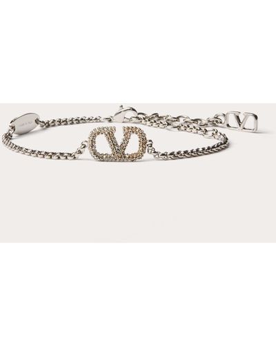 Valentino Garavani Vlogo Signature Bracelet In Metal And Swarovski® Crystals - Natural