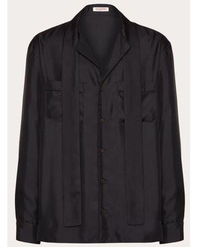 Valentino Silk Pyjama Shirt With Scarf Collar - Black