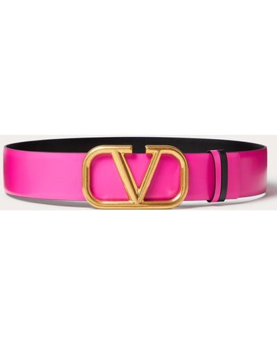 Valentino Garavani Reversible Vlogo Signature Belt In Glossy Calfskin 40 Mm - Pink