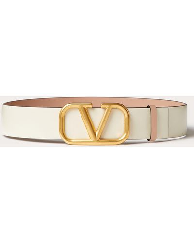 Valentino Garavani Reversible Vlogo Signature Belt In Glossy Calfskin 40 Mm - Natural