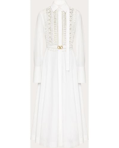 Valentino Embroidered Cotton Popeline Midi Dress - White