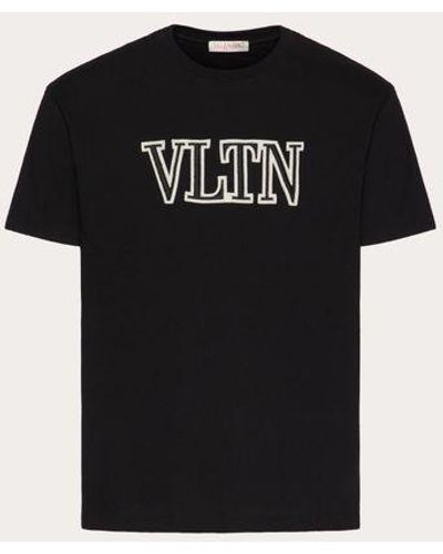 Valentino Vltnエンブロイダリー コットンtシャツ おとこ ブラック/アイボリー