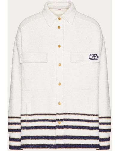 Valentino Viscose And Cotton Tweed Jacket With Vlogo Signature Patch - White