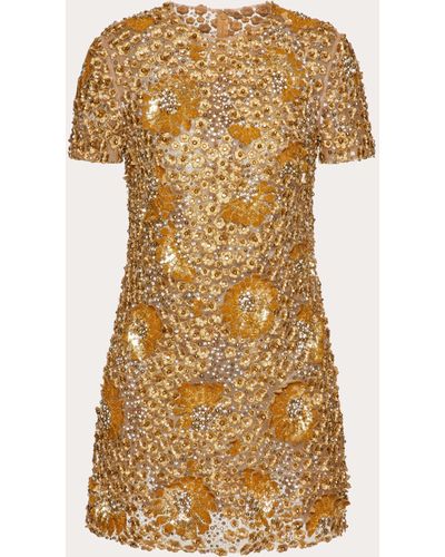 Valentino Embroidered Tulle Illusione Short Dress - Metallic