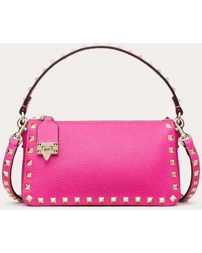 Valentino Garavani Small Rockstud Grainy Calfskin Crossbody Bag - Pink