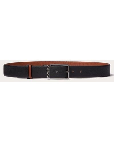 Valentino Garavani Rockstud Reversible Belt In Grainy Calfskin 35 Mm - Natural