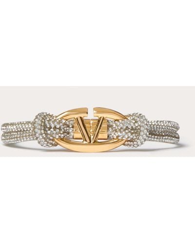 Valentino Garavani The Bold Edition Vlogo Rope, Rhinestone And Metal Bracelet - Natural