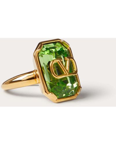 Valentino Garavani Vlogo Signature Metal Ring With Crystals E-commerce Exclusive - Green