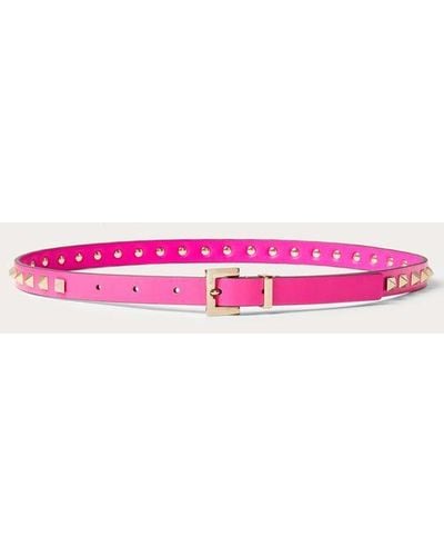 Valentino Garavani Rockstud Belt In Shiny Calfskin 15 Mm - Pink