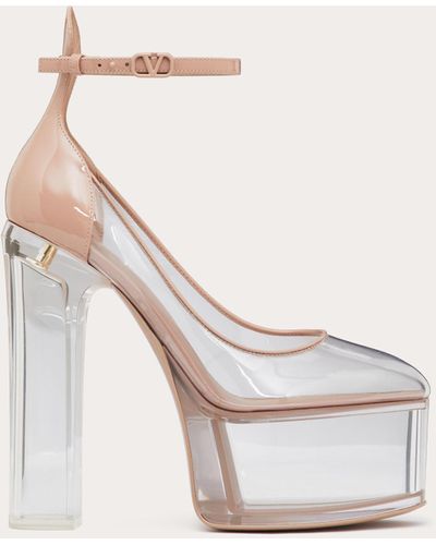 Valentino Garavani Tan-go Platform Pumps In Polymer Material With Plexi Heel 155mm - White