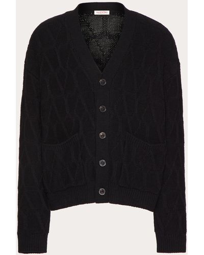 Valentino Wool Cardigan With Toile Iconographe Pattern - Black