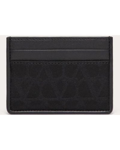 Valentino Garavani Toile Iconographe Card Holder In Technical Fabric With Leather Details - White