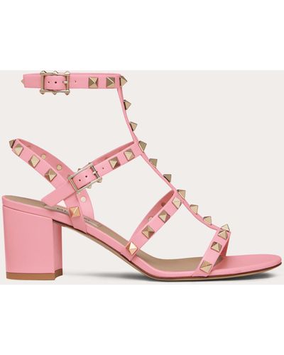 Valentino Garavani Rockstud Calfskin Ankle Strap Sandal 60 Mm - Pink