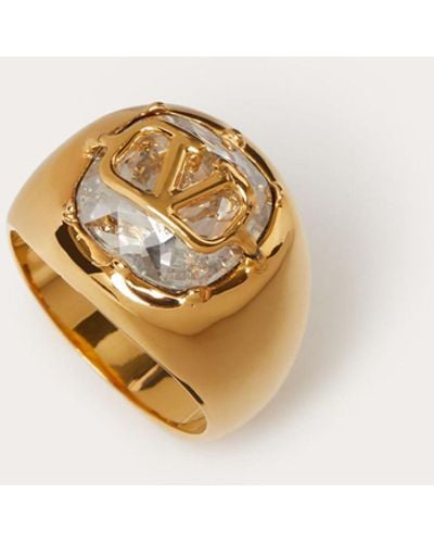 Valentino Garavani Vlogo Signature Crystal-embellished Ring In Gold
