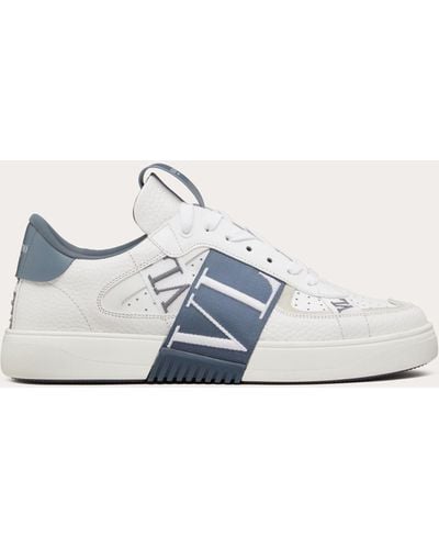 Valentino Garavani Vl7n Low-top Calfskin And Fabric Trainer With Bands - White