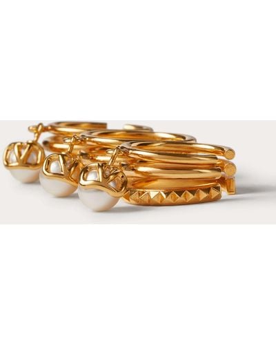 Valentino Garavani Vlogo Signature Metal Ring Set With Swarovski® Pearls - Natural