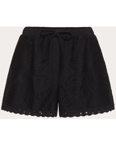 Valentino Shorts In Cotton Guipure Jardin Plat - Black