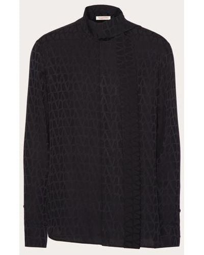 Valentino Silk Shirt With Scarf Collar And All-over Toile Iconographe Pattern - Black