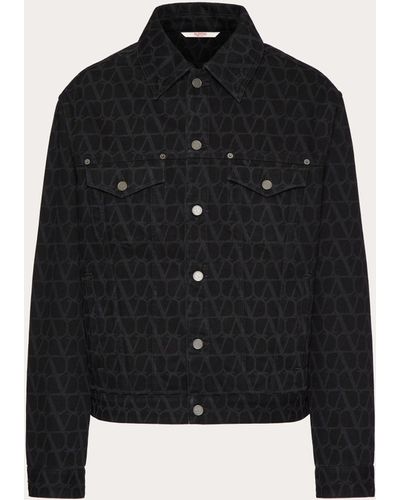 Valentino Denim Jacket With Toile Iconographe Print - Black