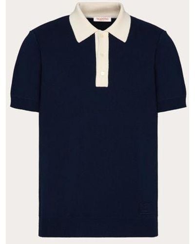 Valentino Wool Polo Shirt With Vlogo Signature Embroidery - Blue