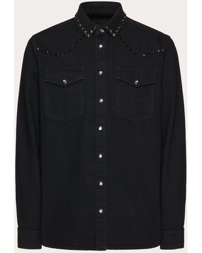 Valentino Denim Shirt With Black Untitled Studs