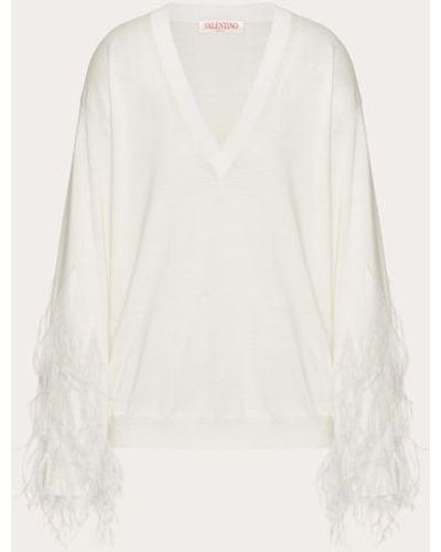 Valentino Wool Sweater With Feathers - White