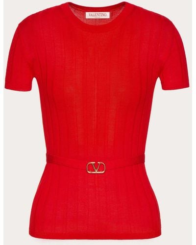 Valentino Wool Sweater With Vlogo Signature Belt Detail - Red